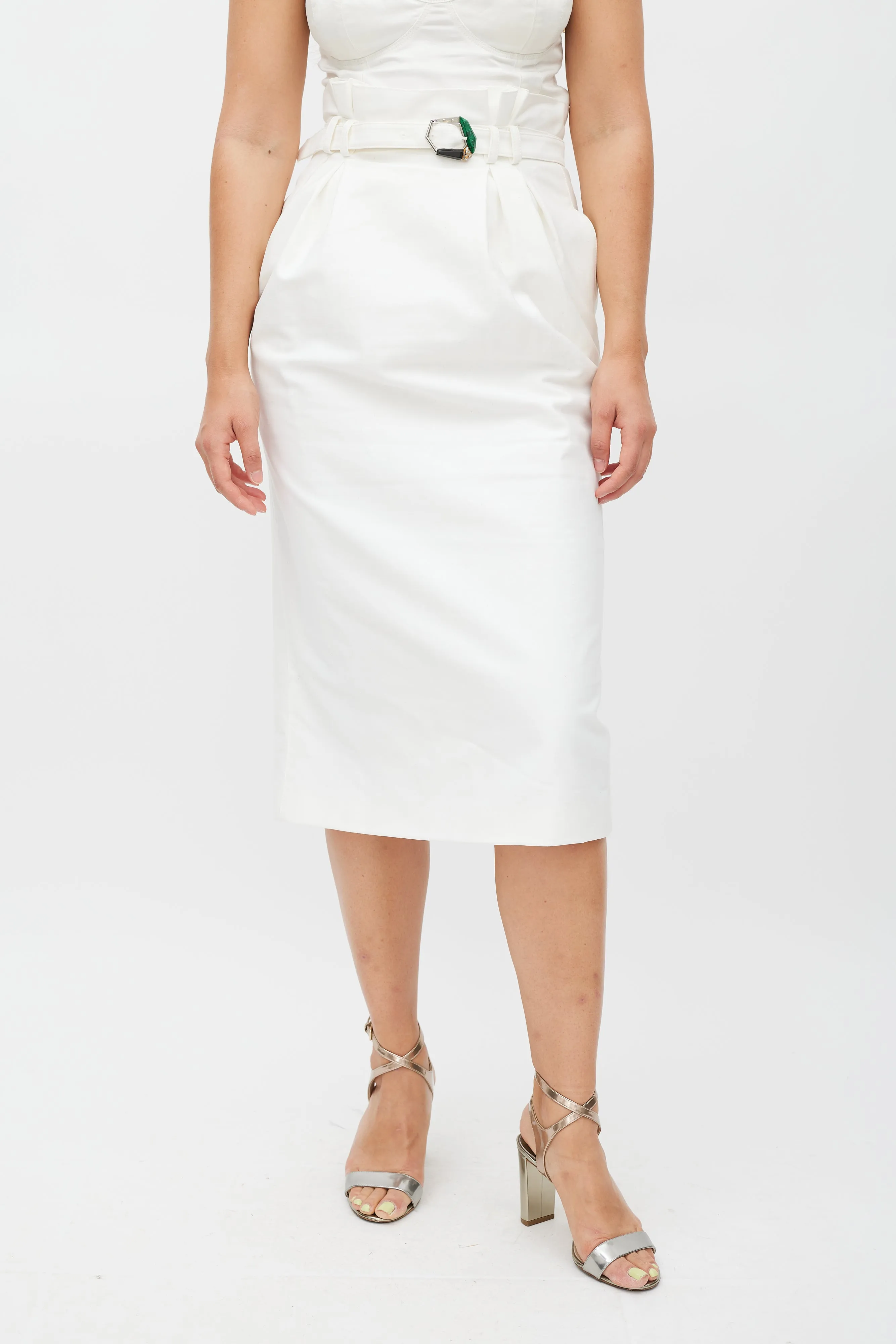 White Pleated Ruffled Skirt