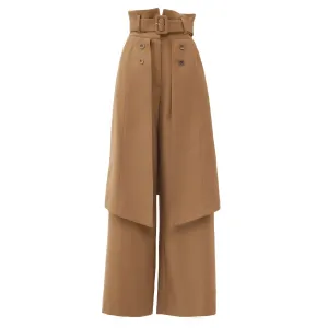 Wide Leg Trousers With Skirt Overlay Beige