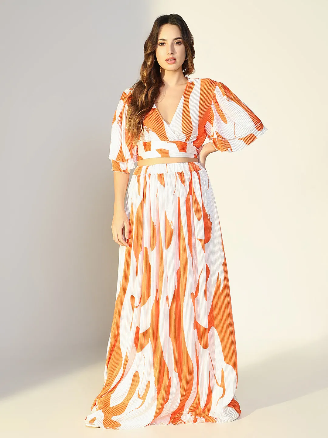 Women Orange Printed Co Ords Set