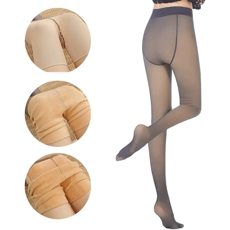 Women Warm Fleece Translucent Pantyhose Tights, Fake Translucent Fleece Winter Thermal Pantyhose for Women