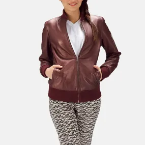 Women's Reida Maroon Leather Bomber Jacket