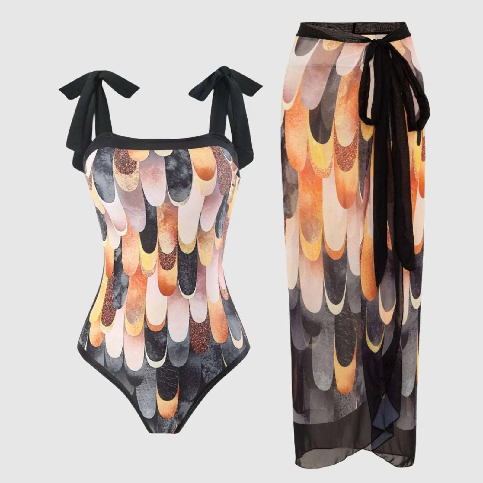 Women's Retro One-piece Swimsuit and Cover-up Scarf Set