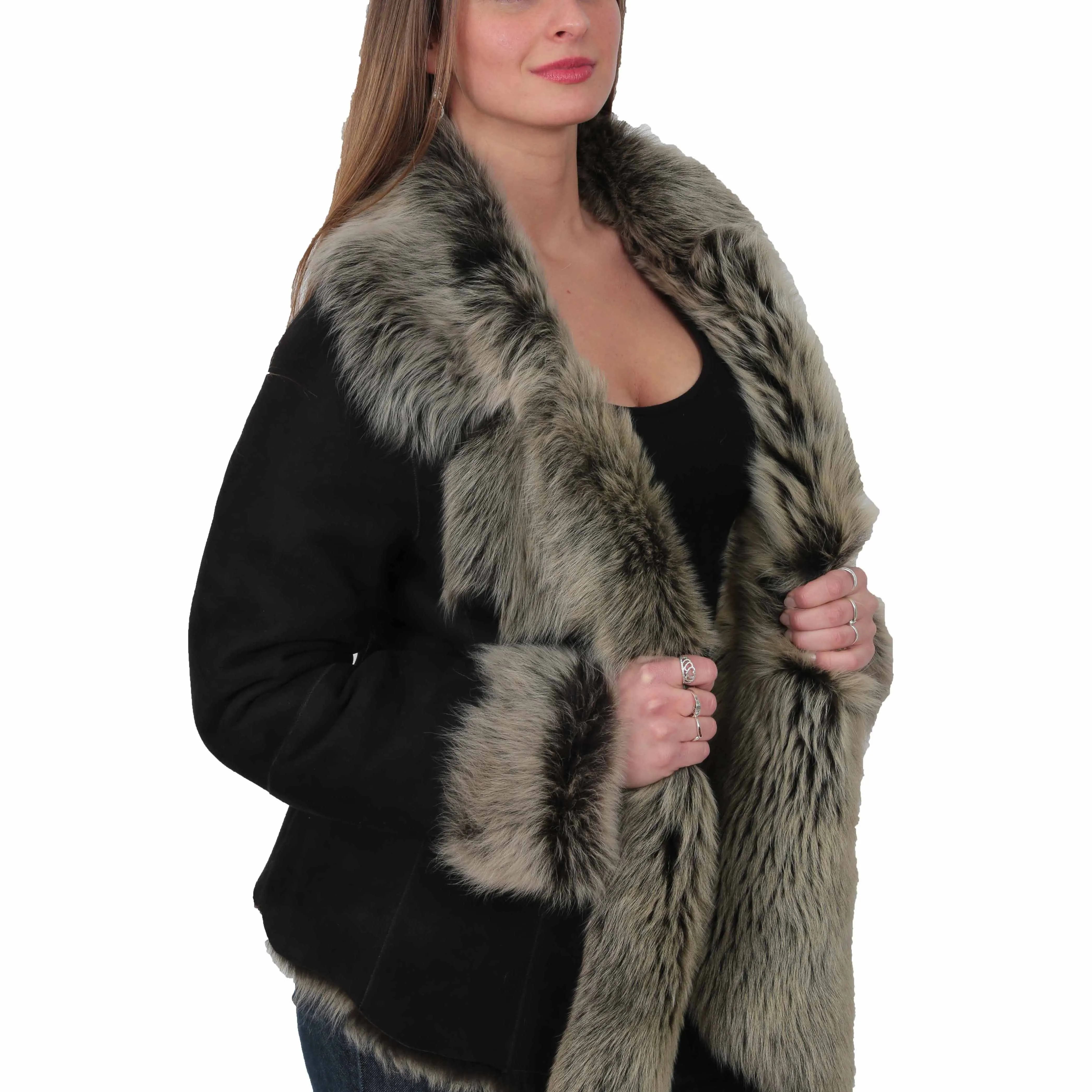 Womens Sheepskin Shearling Toscana Jacket Black Brissa