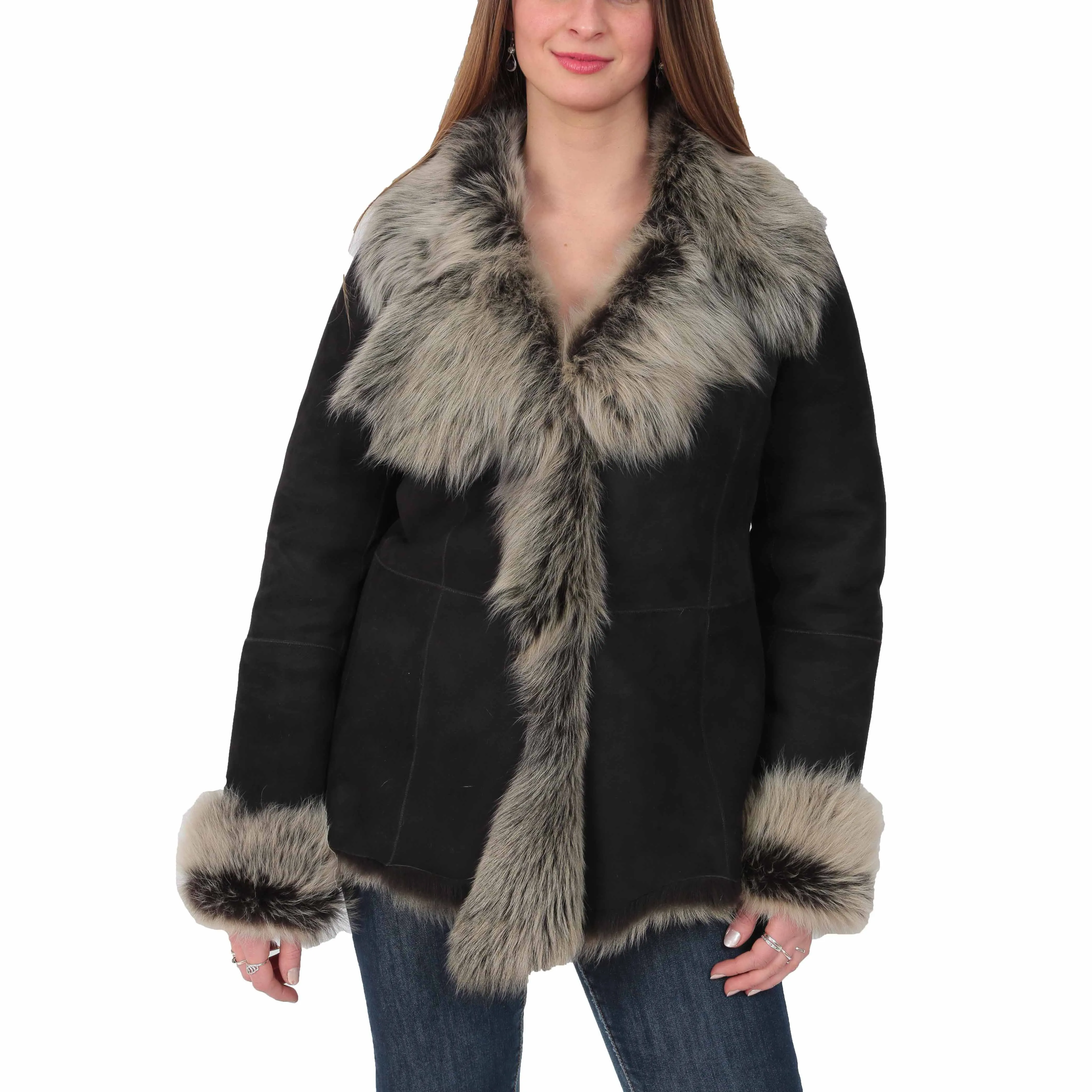 Womens Sheepskin Shearling Toscana Jacket Black Brissa