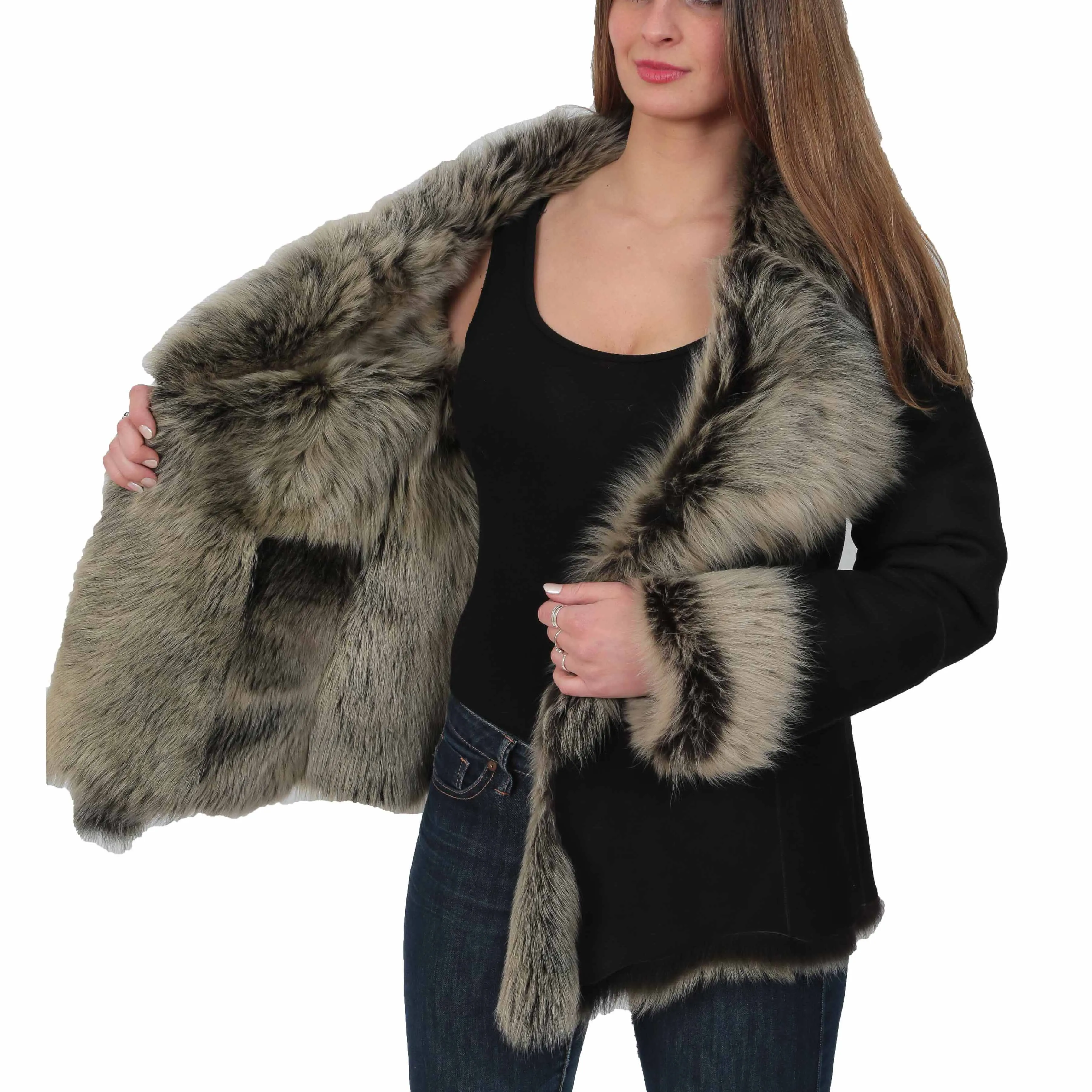 Womens Sheepskin Shearling Toscana Jacket Black Brissa