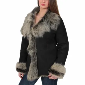 Womens Sheepskin Shearling Toscana Jacket Black Brissa