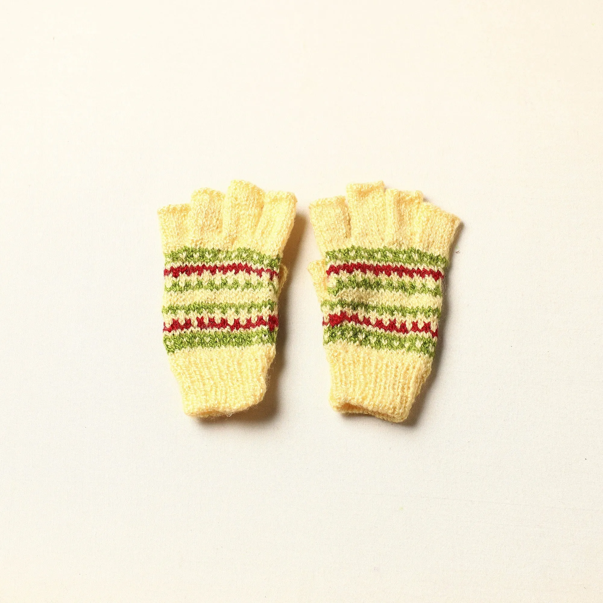 Yellow - Kumaun Hand Knitted Woolen Gloves (Kids)