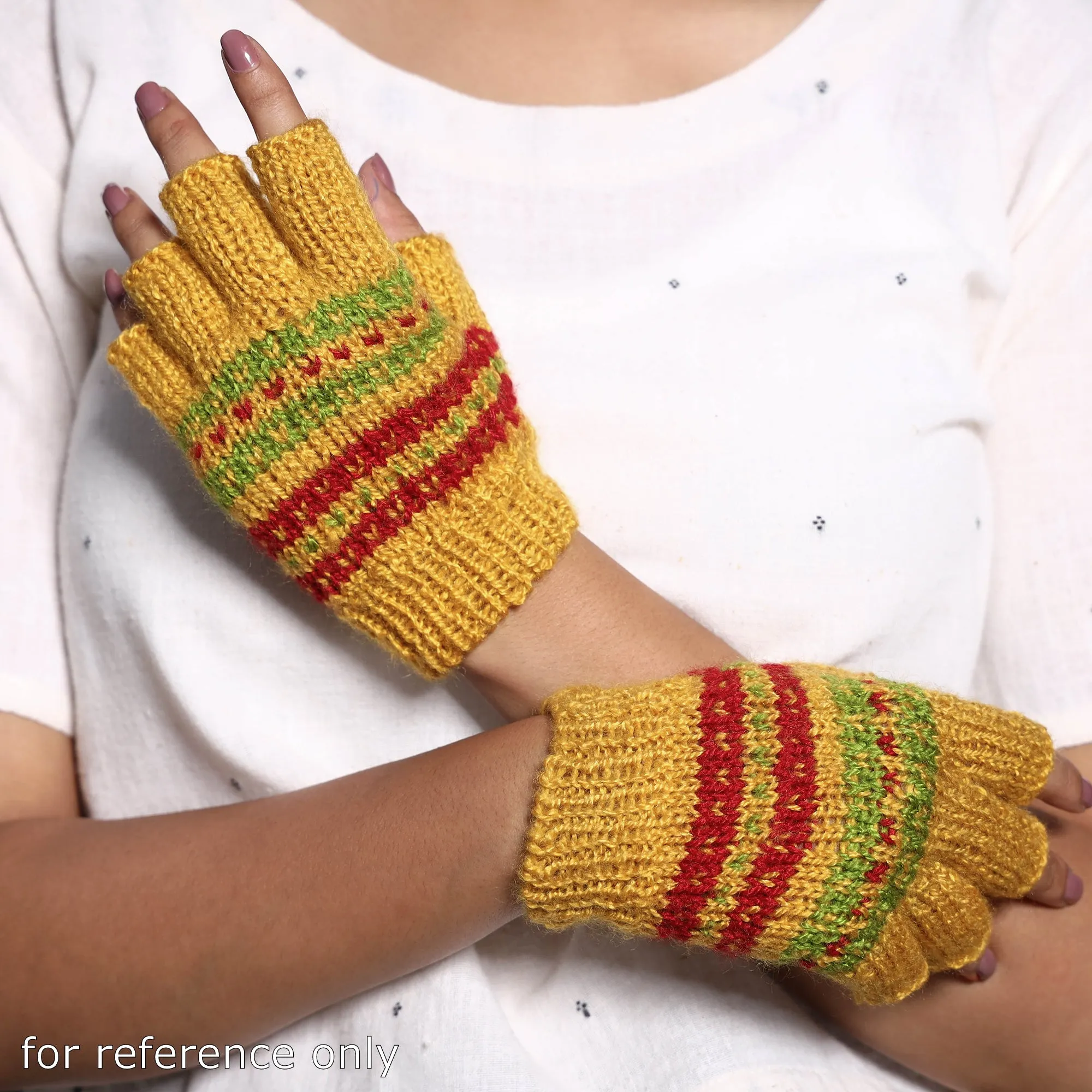 Yellow - Kumaun Hand Knitted Woolen Gloves (Kids)