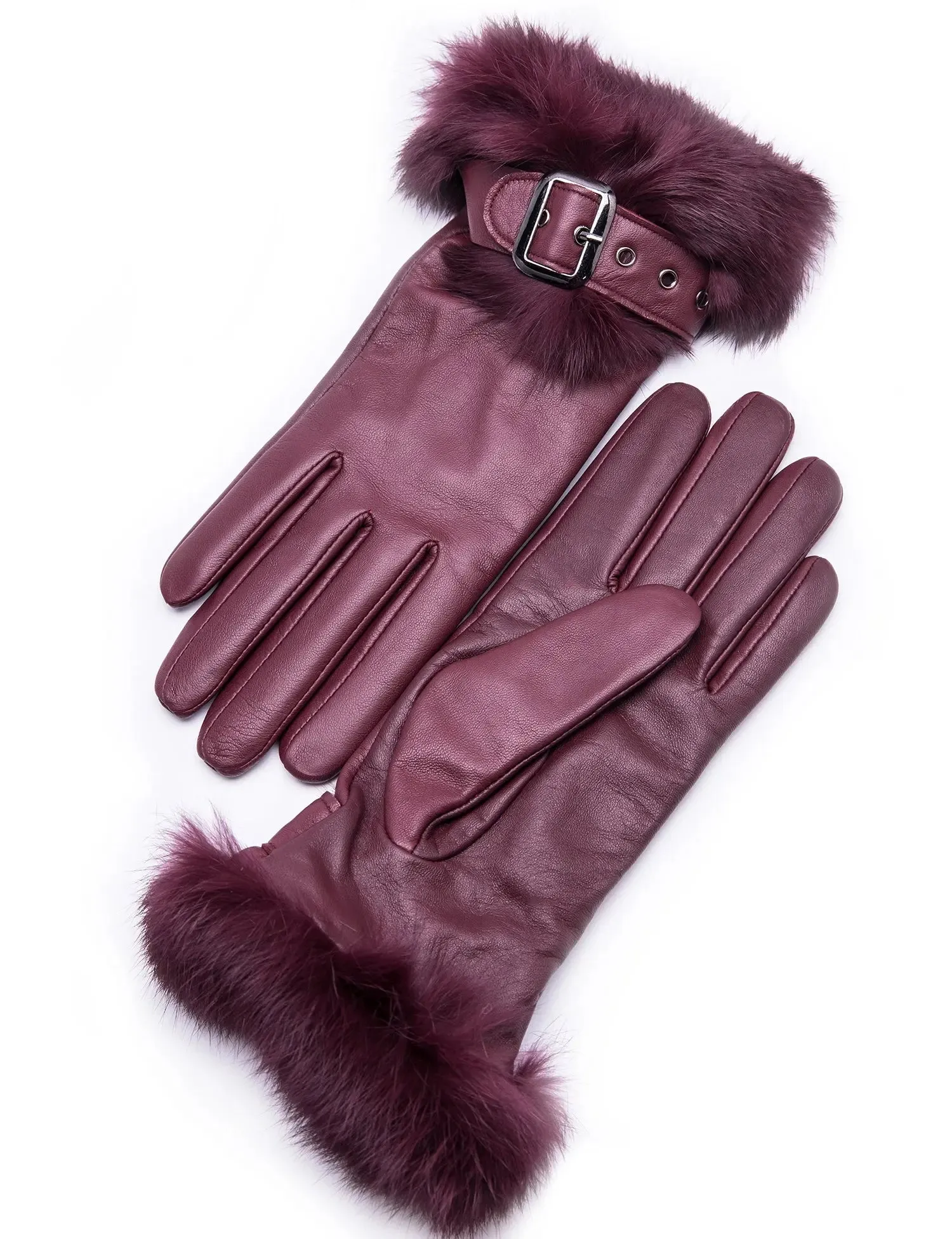 YISEVEN Women's  Lambskin Rabbit Fur  Leather Gloves