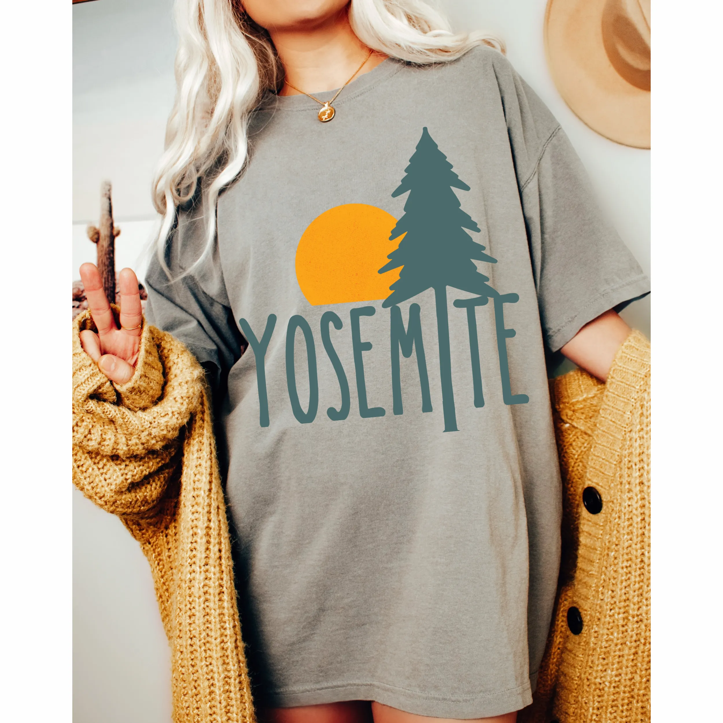 Yosemite Comfort Colors® T-Shirt, T-Shirt Dress, Boho Design, Oversized Print Summer Camping, Hiking, Adventure T-Shirt