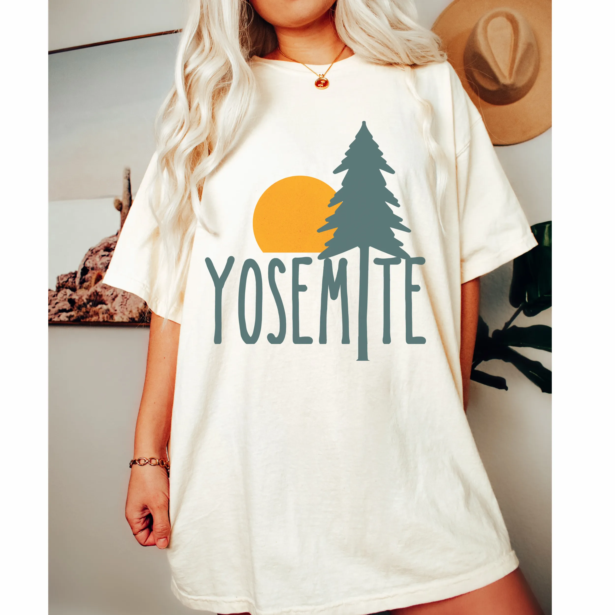 Yosemite Comfort Colors® T-Shirt, T-Shirt Dress, Boho Design, Oversized Print Summer Camping, Hiking, Adventure T-Shirt