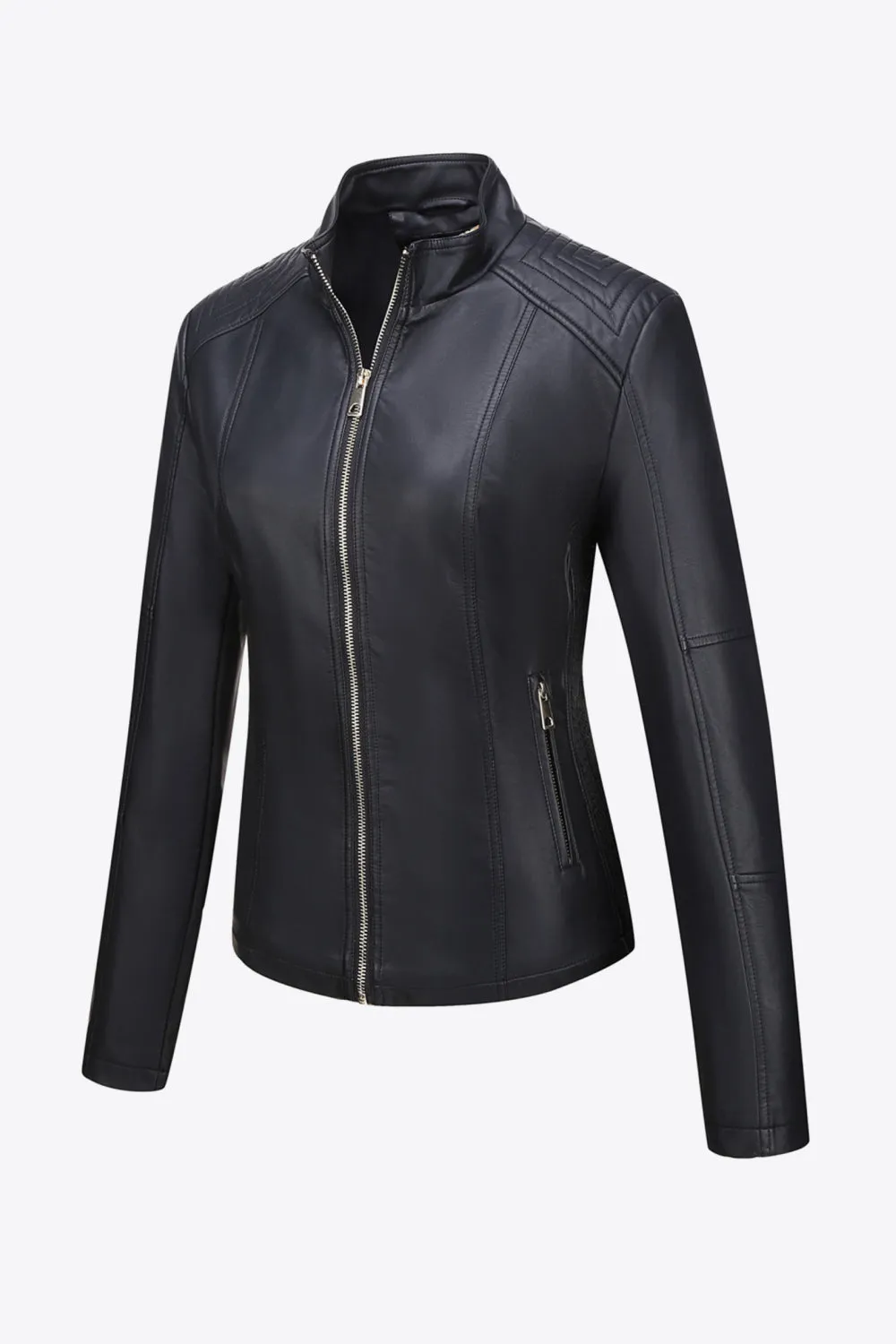 Zip Up Motorcycle PU Leather Jacket