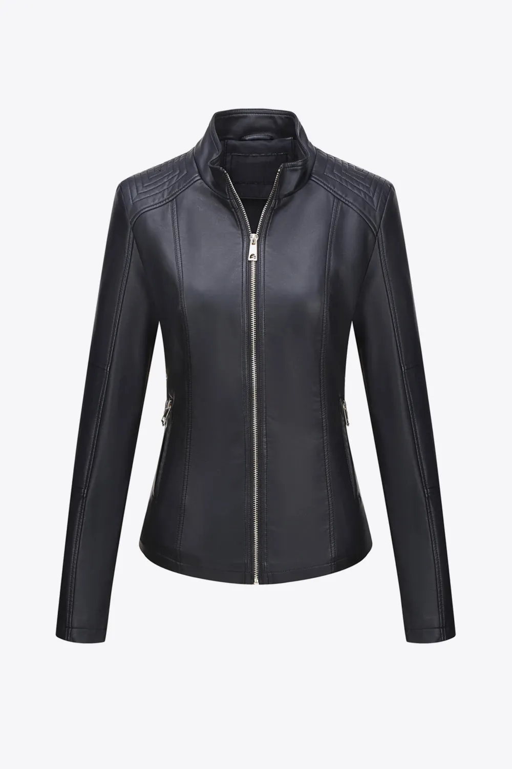 Zip Up Motorcycle PU Leather Jacket