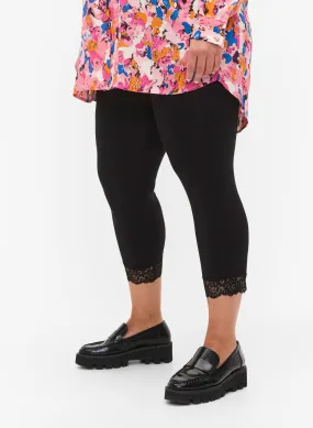 Zizzi Lace Trim 3/4 Leggings in Black